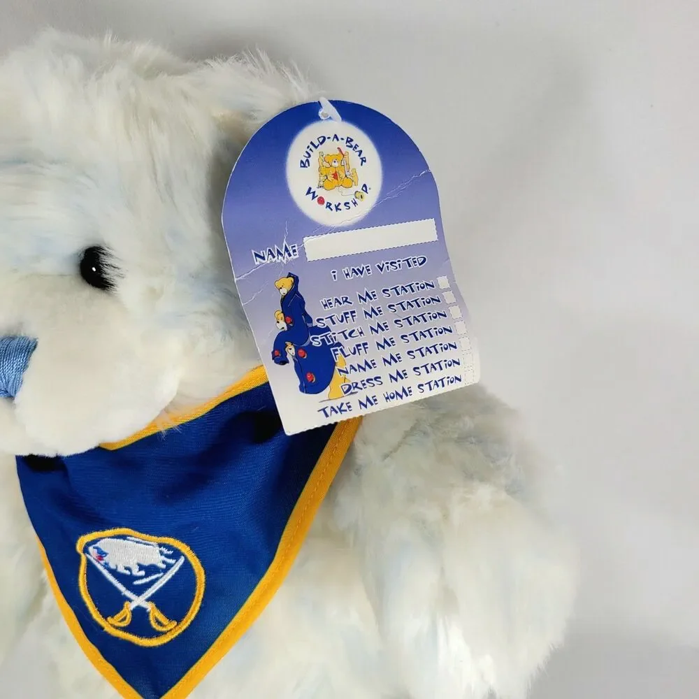 Build A Bear Cuddle Blue Teddy White Stuffed Animal Plush w/ Sabres Hockey Sport